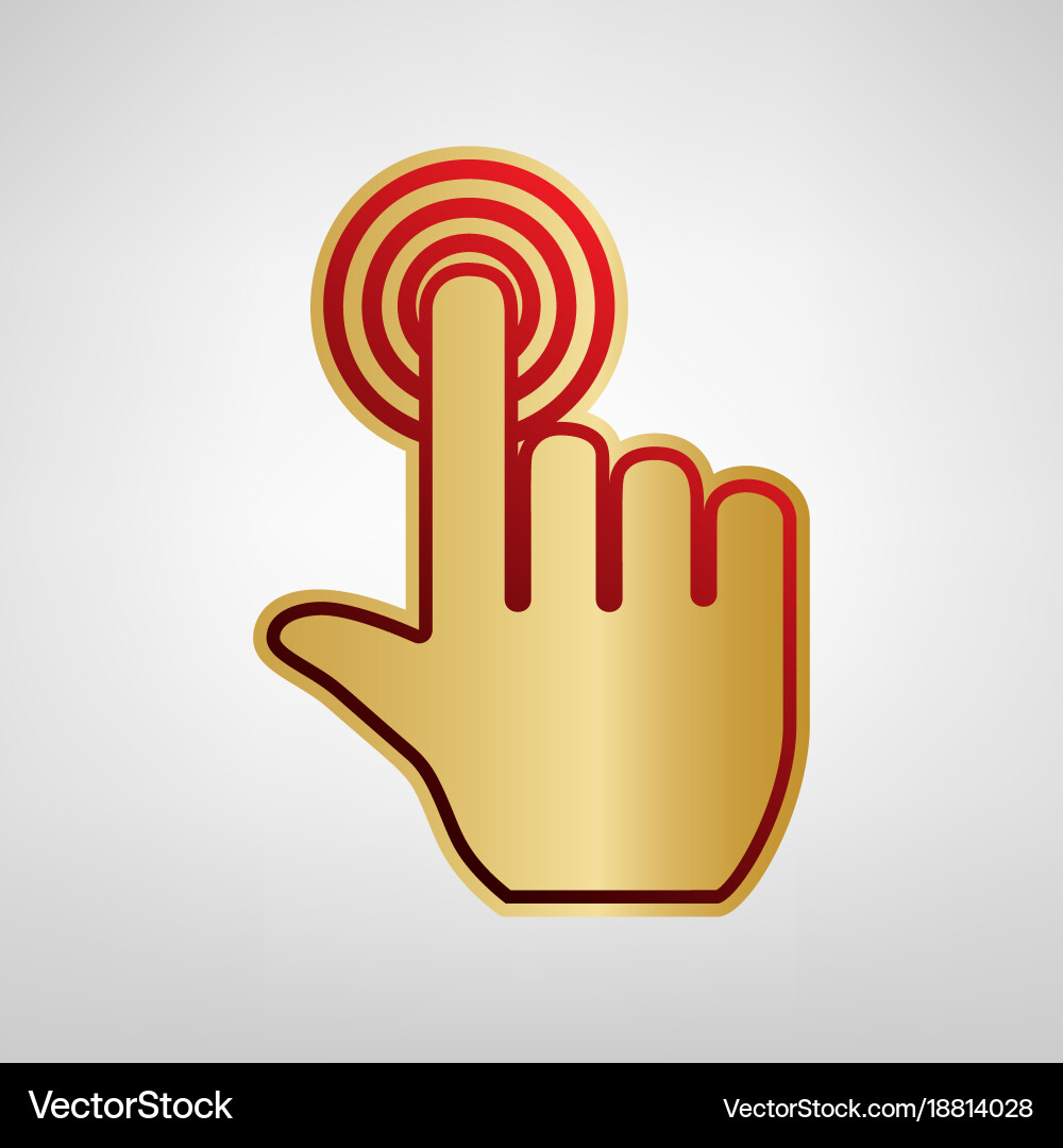 Hand click on button red icon gold vector image