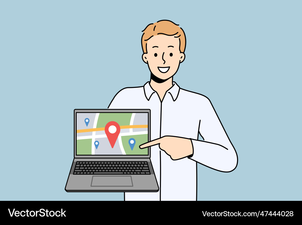 Man Showing GPS Location on Map vector image