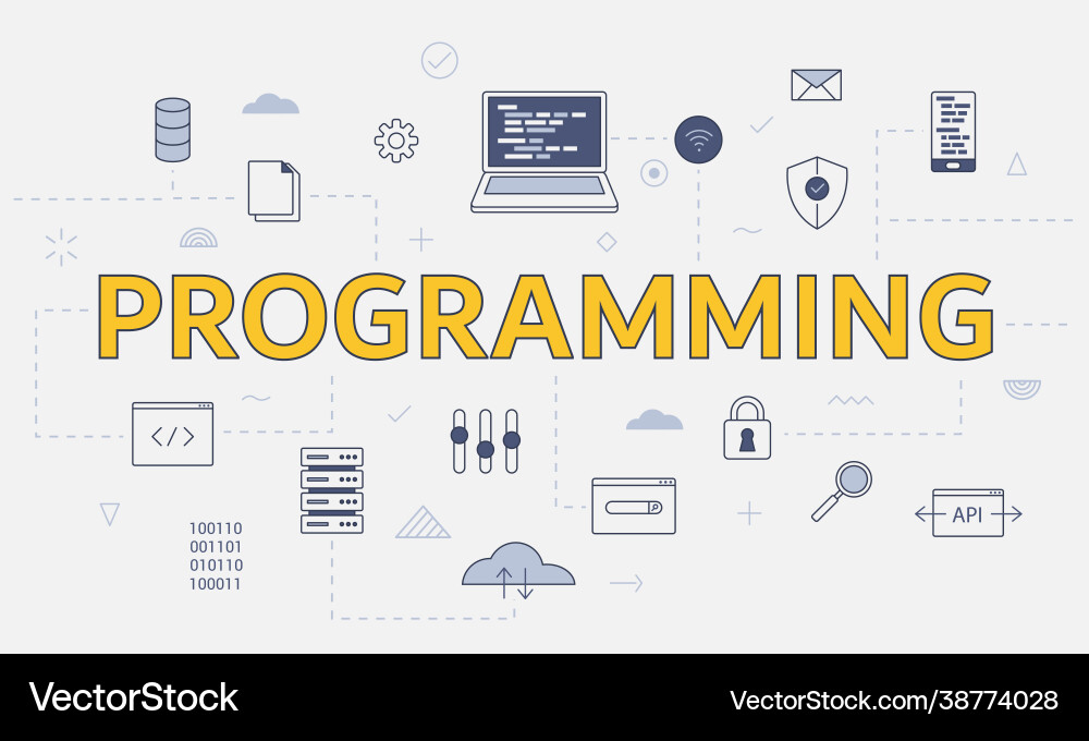 Programming concept with icon set big word vector image