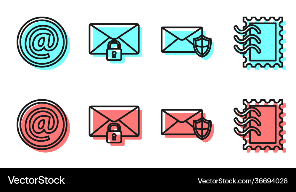 Set line envelope with shield mail and e-mail Vector Image