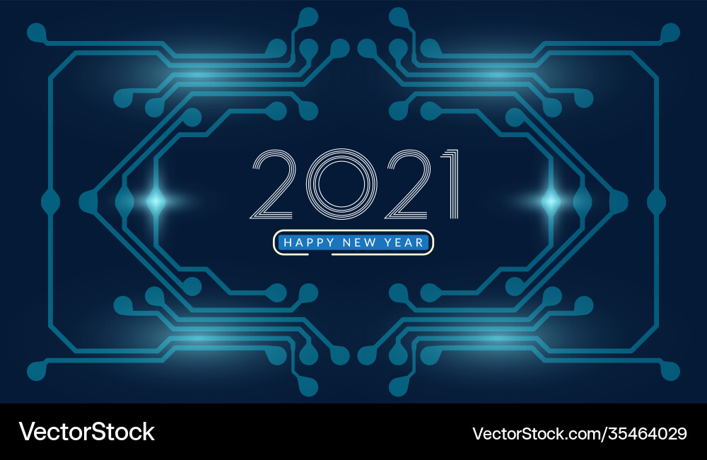 2021 happy new year text design with circuit 2021 happy new year text design with circuit vector image