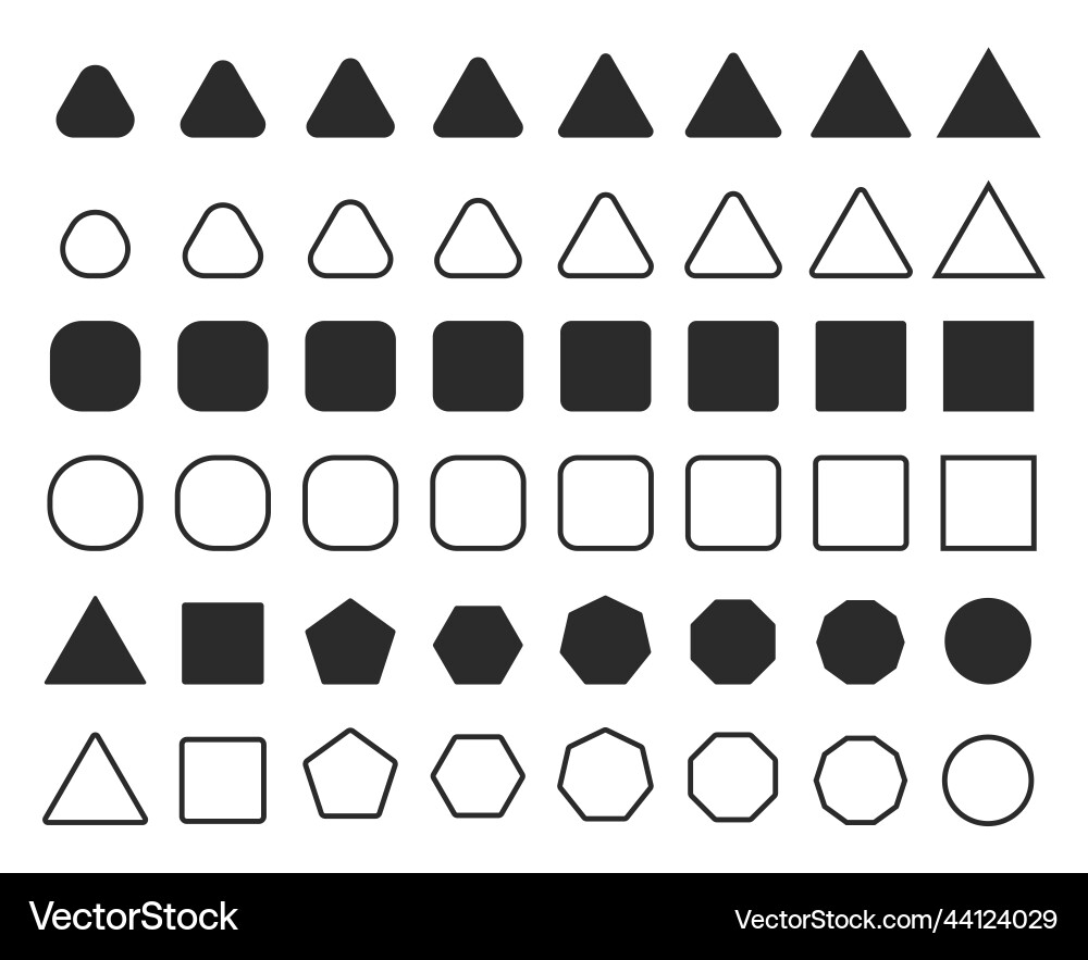 Basic geometric shapes simple circular triangle Basic geometric shapes simple circular triangle vector image