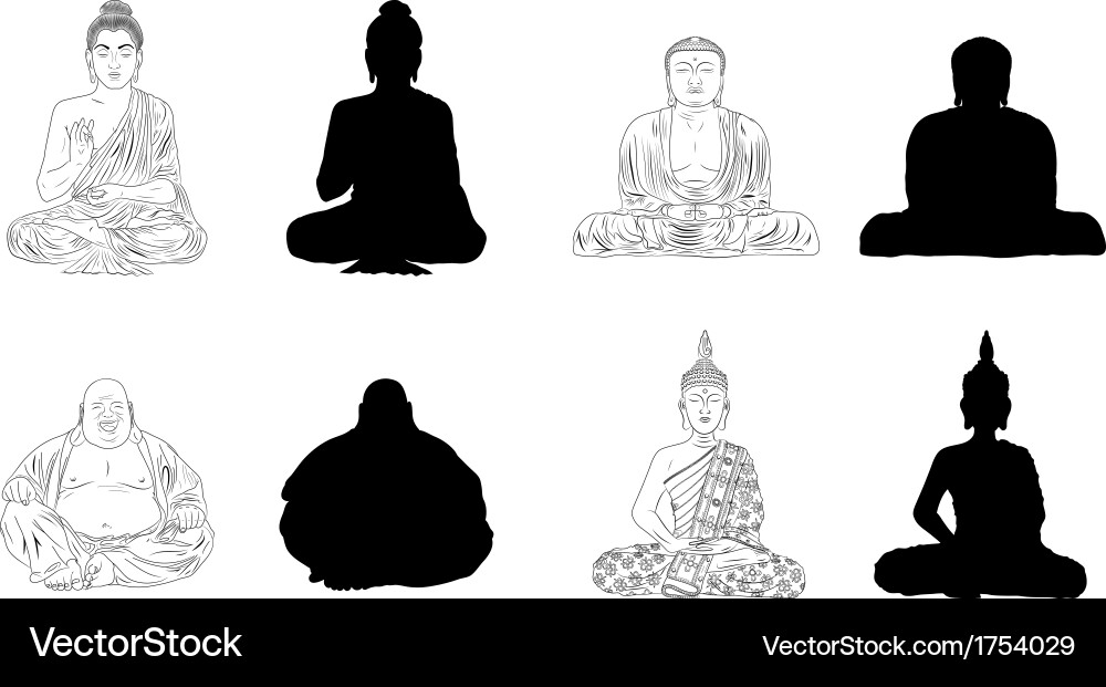 Black Buddha Silhouettes Vector Image