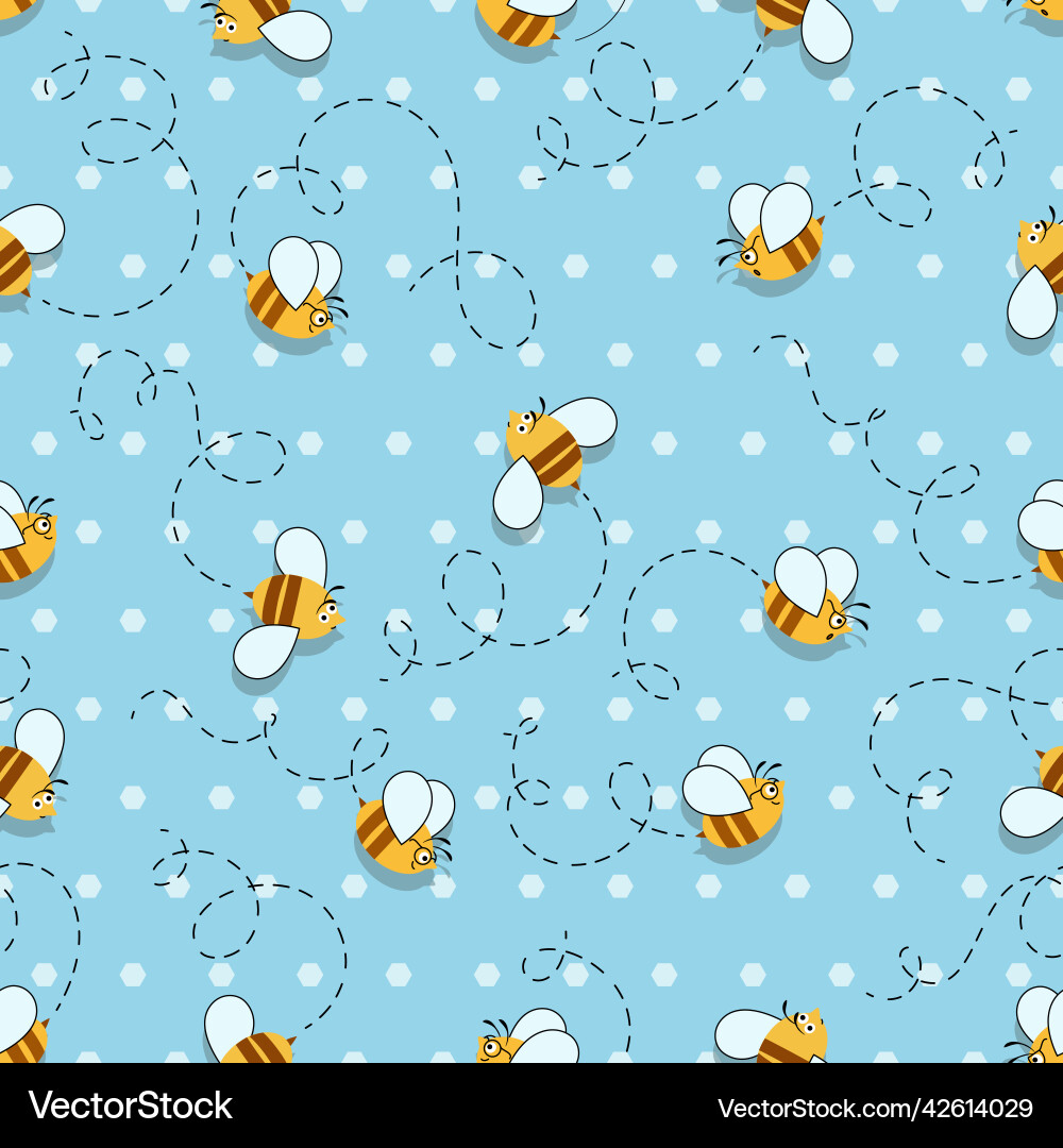 Cute bee cartoon background flies along Cute bee cartoon background flies along vector image