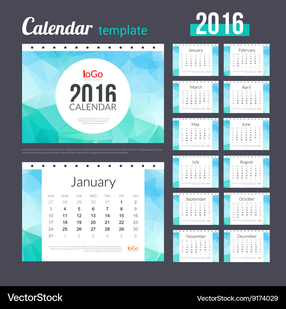 Desk calendar 2016 design template with triangular vector image