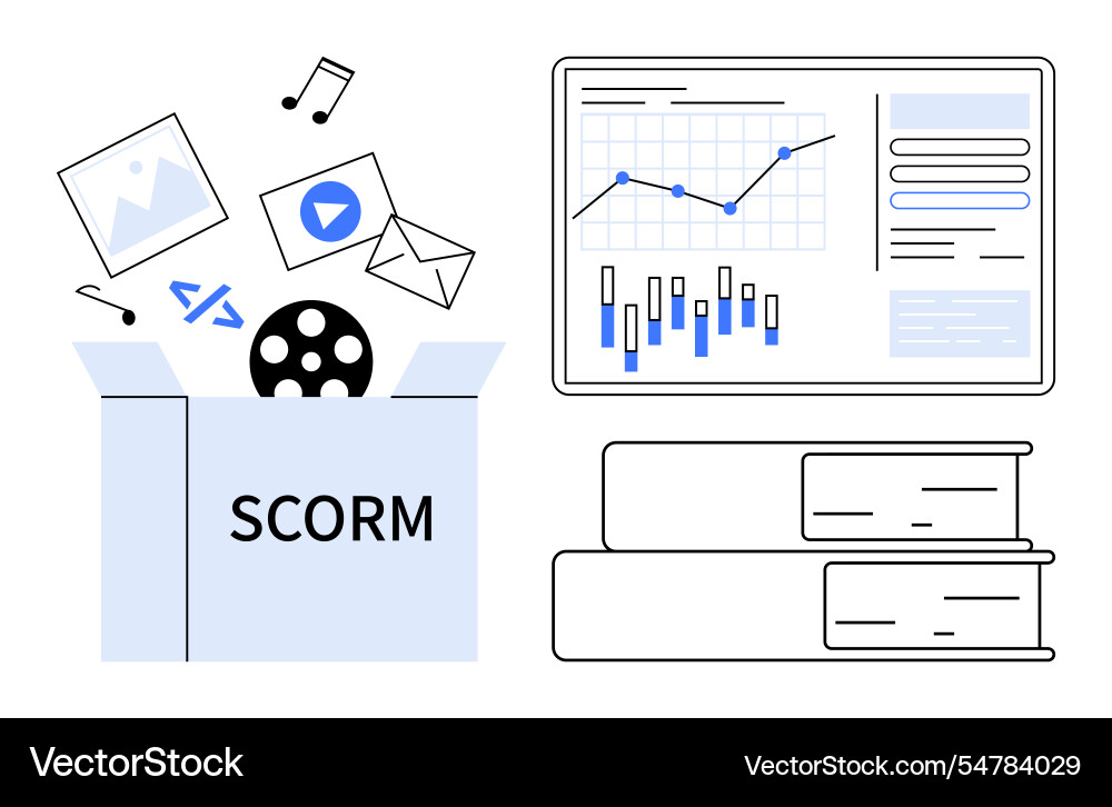Digital learning materials emerging from scorm box Vector Image