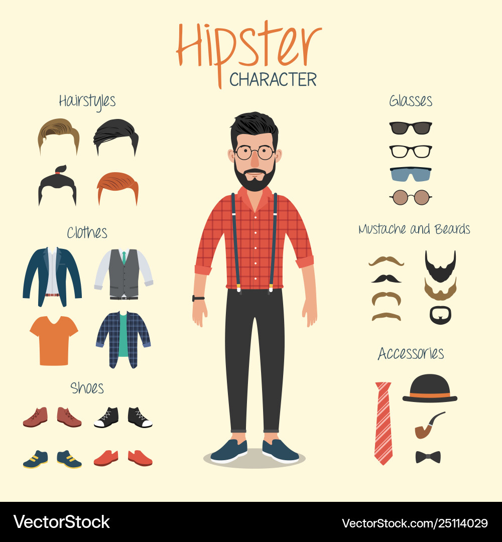 Hipster character with elements Hipster character with elements vector image