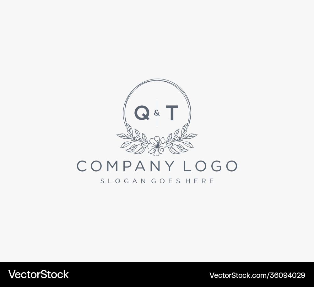 Initial qt letters floral frames unique Vector Image