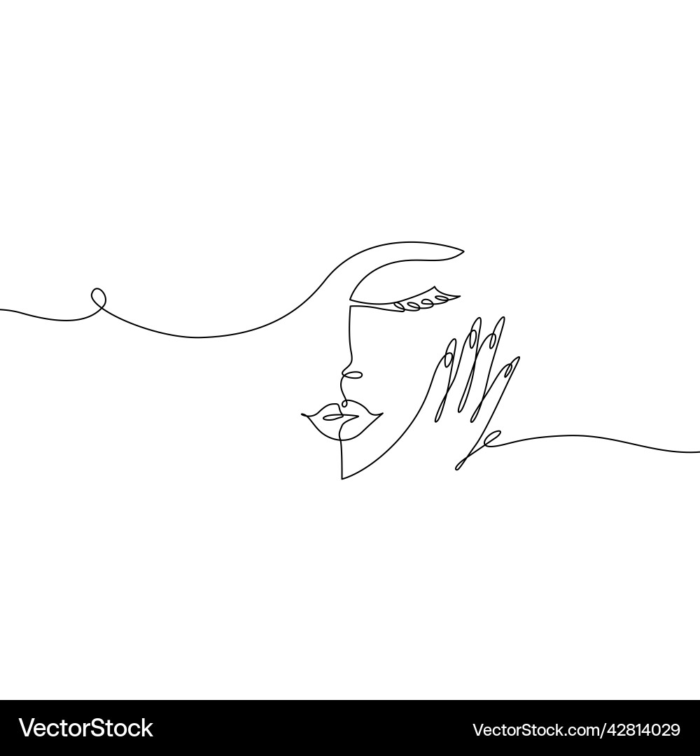 Line art woman portrait hand touch face logo Line art woman portrait hand touch face logo vector image