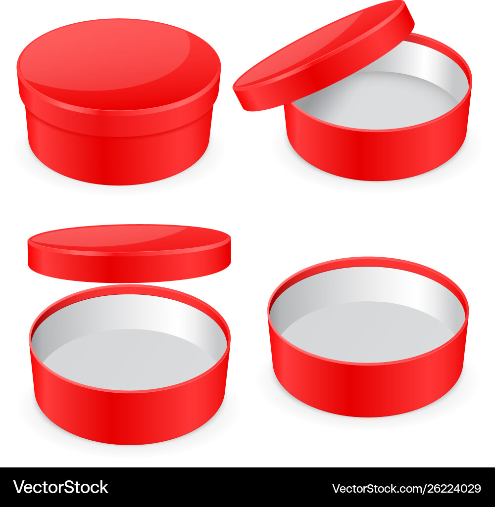Round red hat box open and closed empty carton vector image