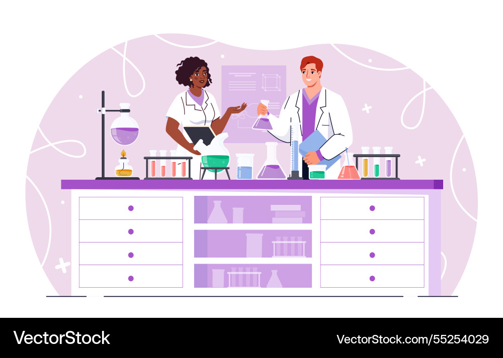 Scientists working in a lab Scientists working in a lab Vector Image