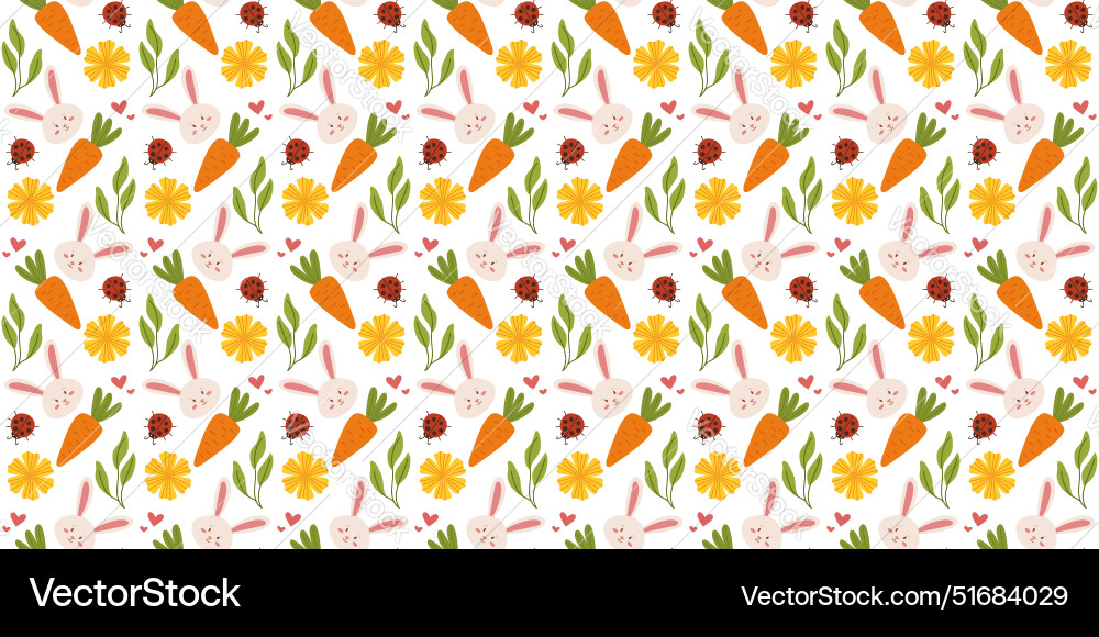 Spring pattern with ladybug and carrots Vector Image