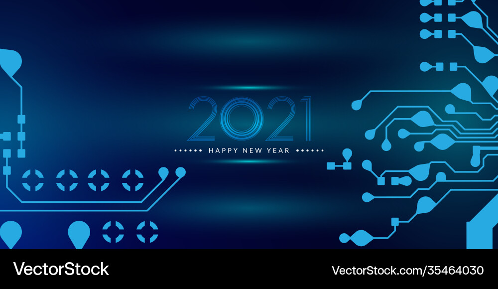 2021 happy new year text design with circuit 2021 happy new year text design with circuit vector image