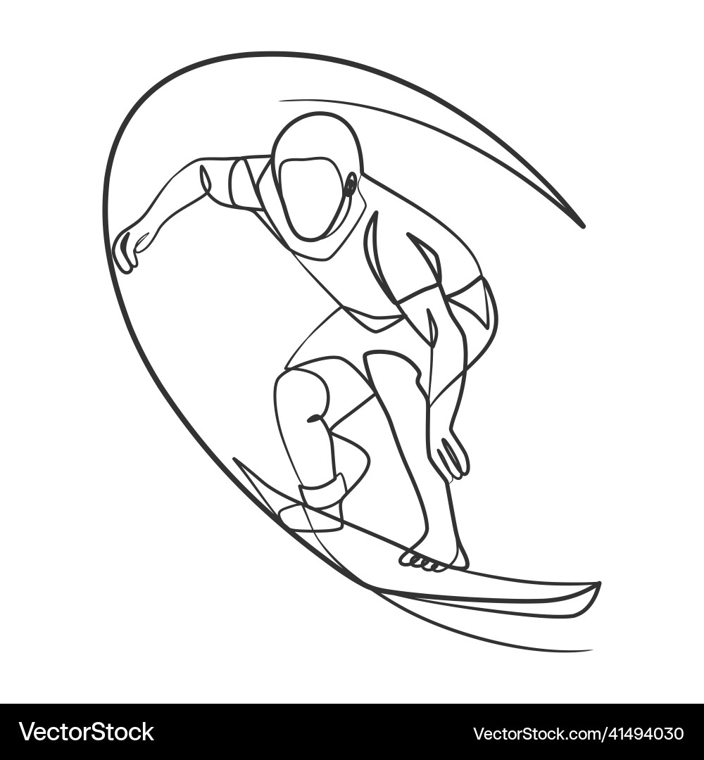 Continuous line drawing of a surfer Continuous line drawing of a surfer vector image
