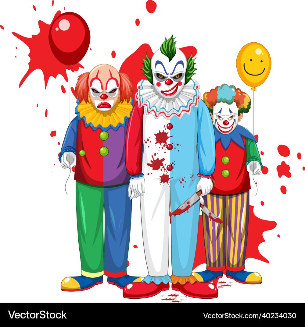 Drei Killer Clowns Cartoon Charakter Drei Killer Clowns Cartoon Charakter vektorbild