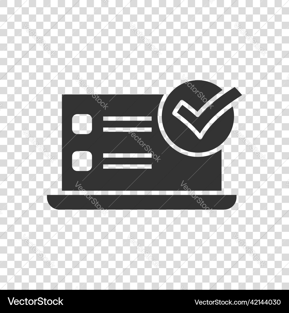 Laptop check mark icon in flat style computer Laptop check mark icon in flat style computer vector image