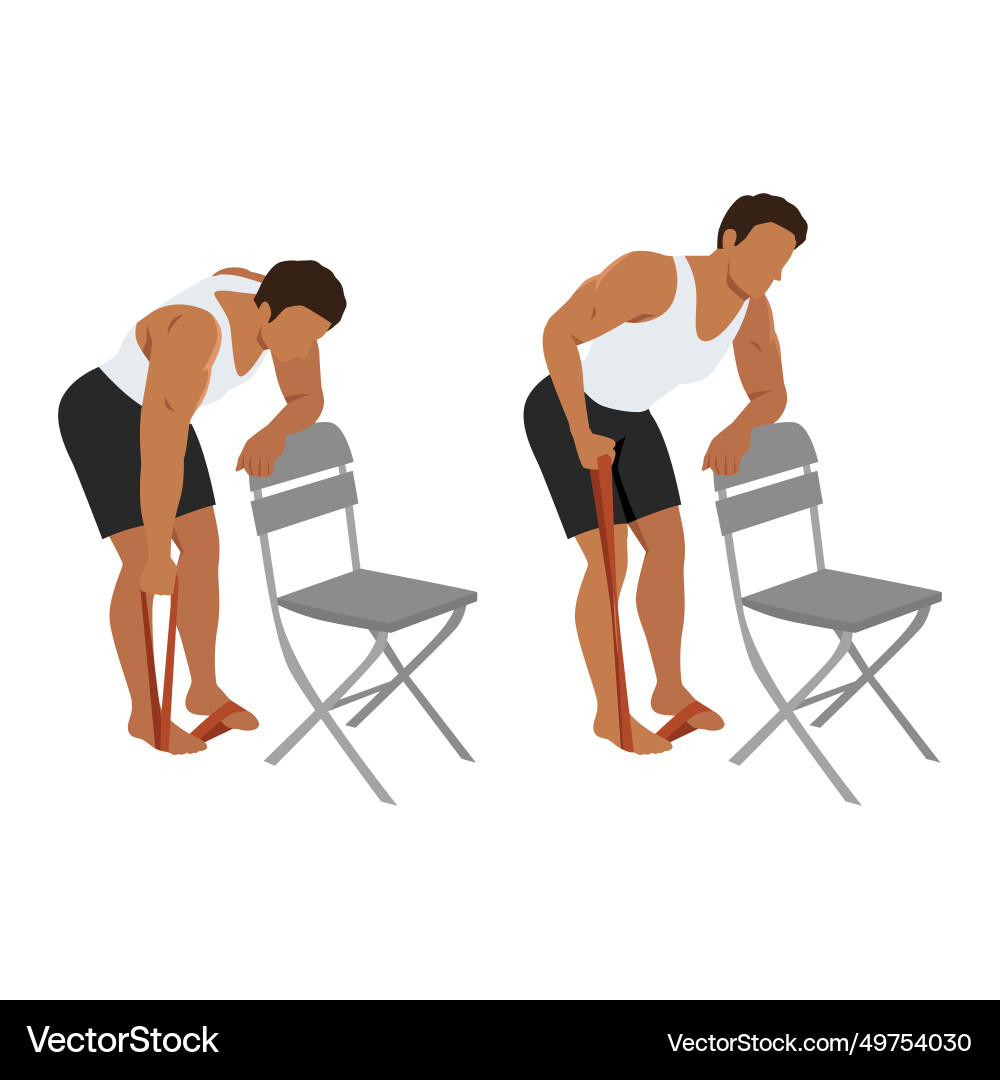 Man doing bent over single arm banded row exercise Man doing bent over single arm banded row exercise vector image