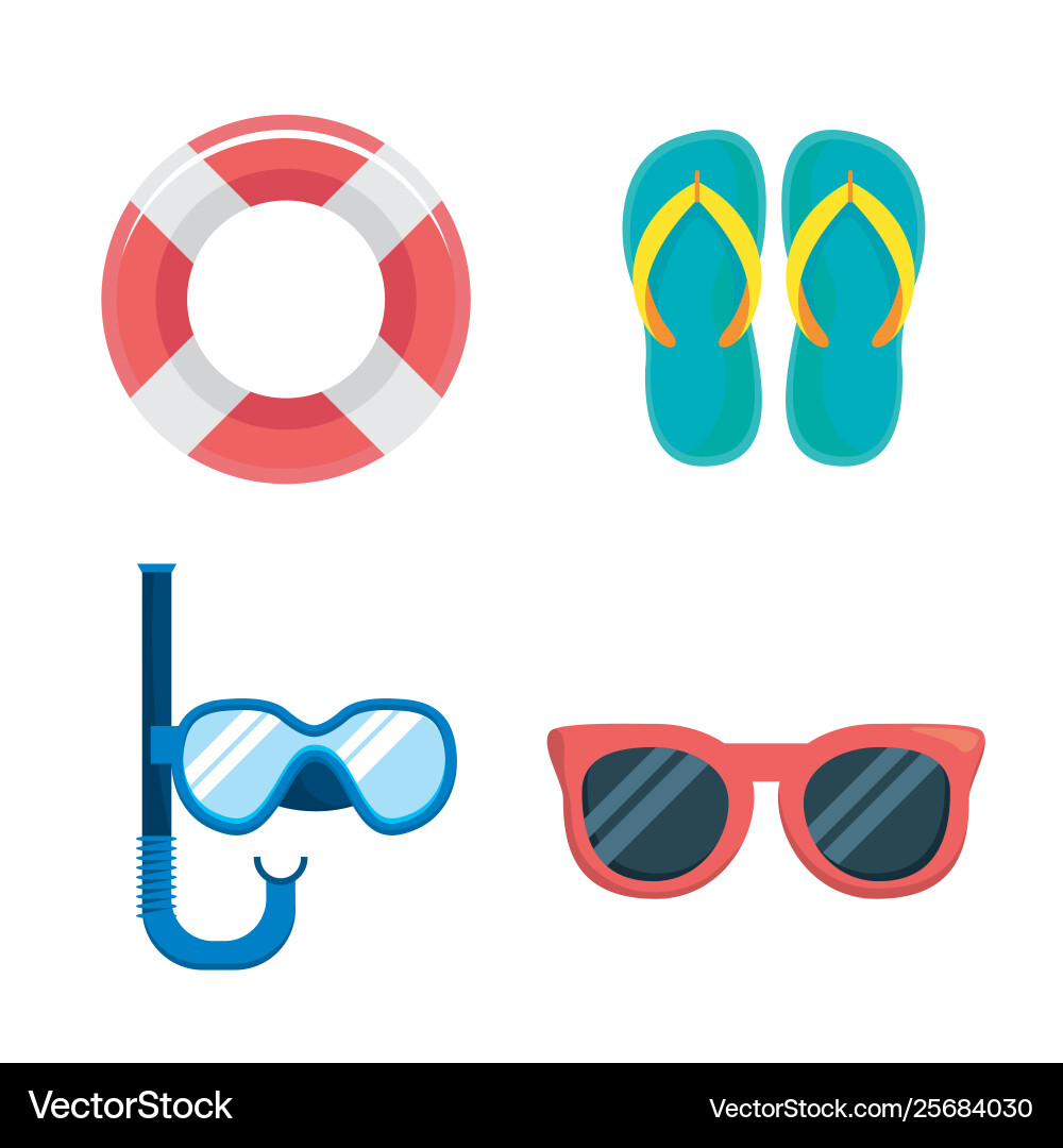 Set float with flip-flop and snorkel masks vector image