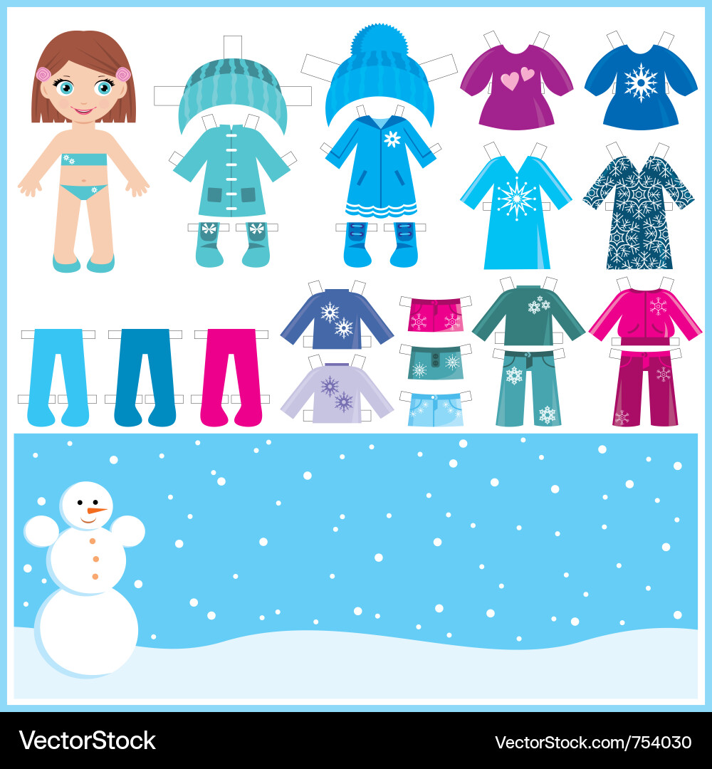 Winter Paper Dolls - Clothing Set vector image
