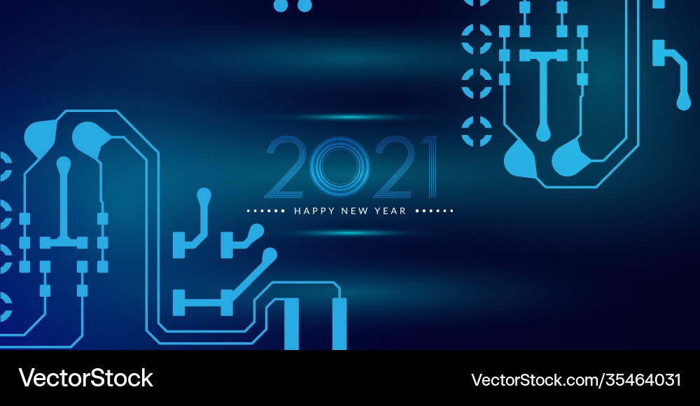 2021 happy new year text design with circuit 2021 happy new year text design with circuit vector image