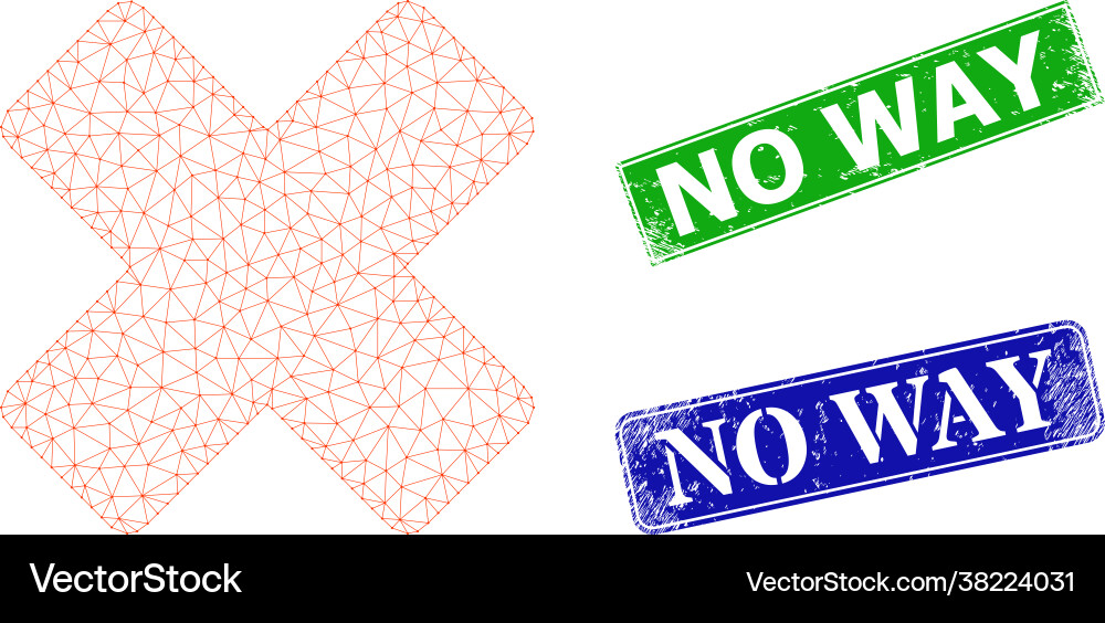 Grunged no way imprints and polygonal mesh reject Grunged no way imprints and polygonal mesh reject vector image