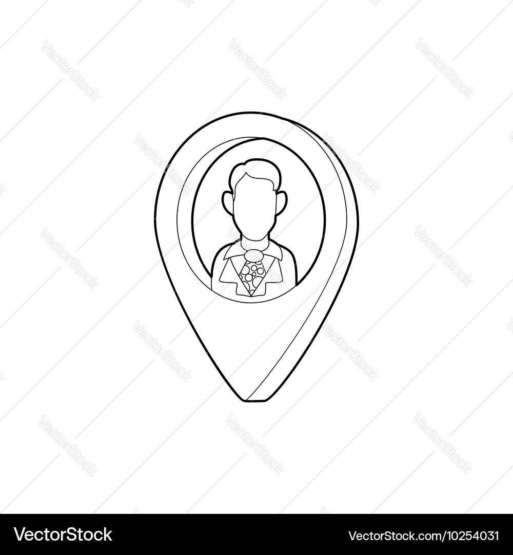 Map pointer with businessman icon outline style vector image