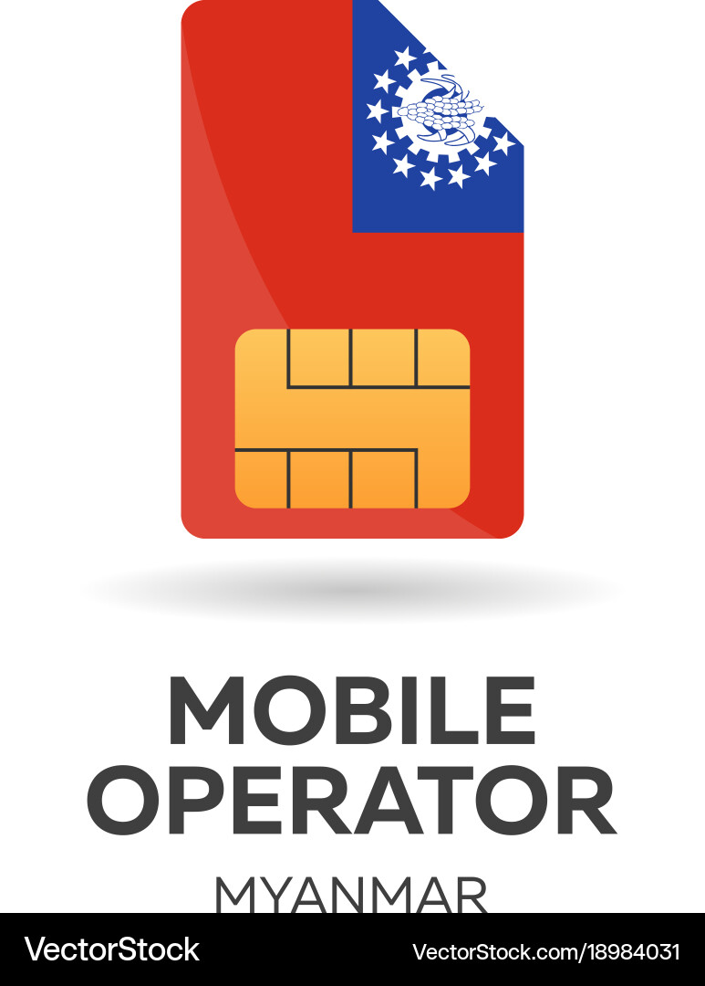 Myanmar mobile operator sim card with flag vector image