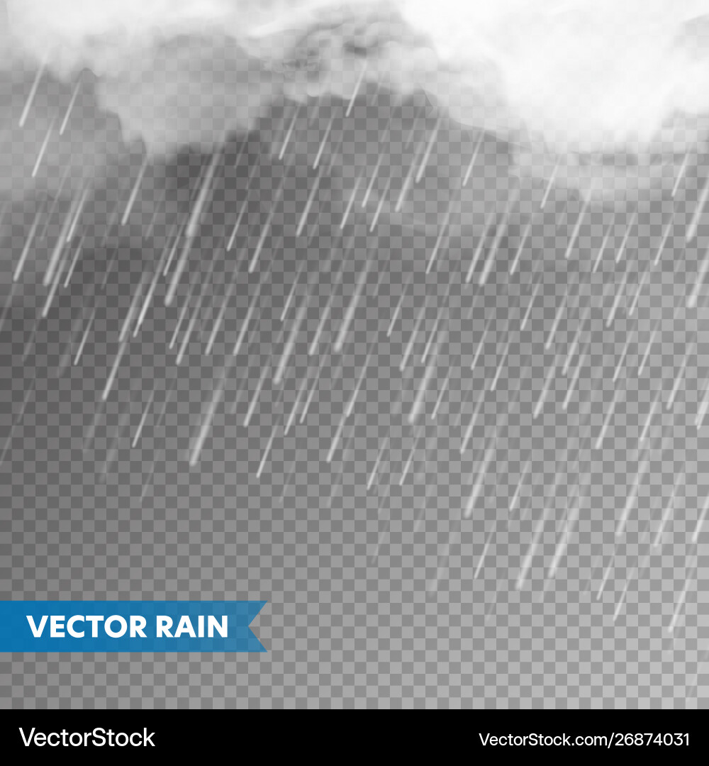 Realistic rain with clouds on transparent Realistic rain with clouds on transparent Vector Image