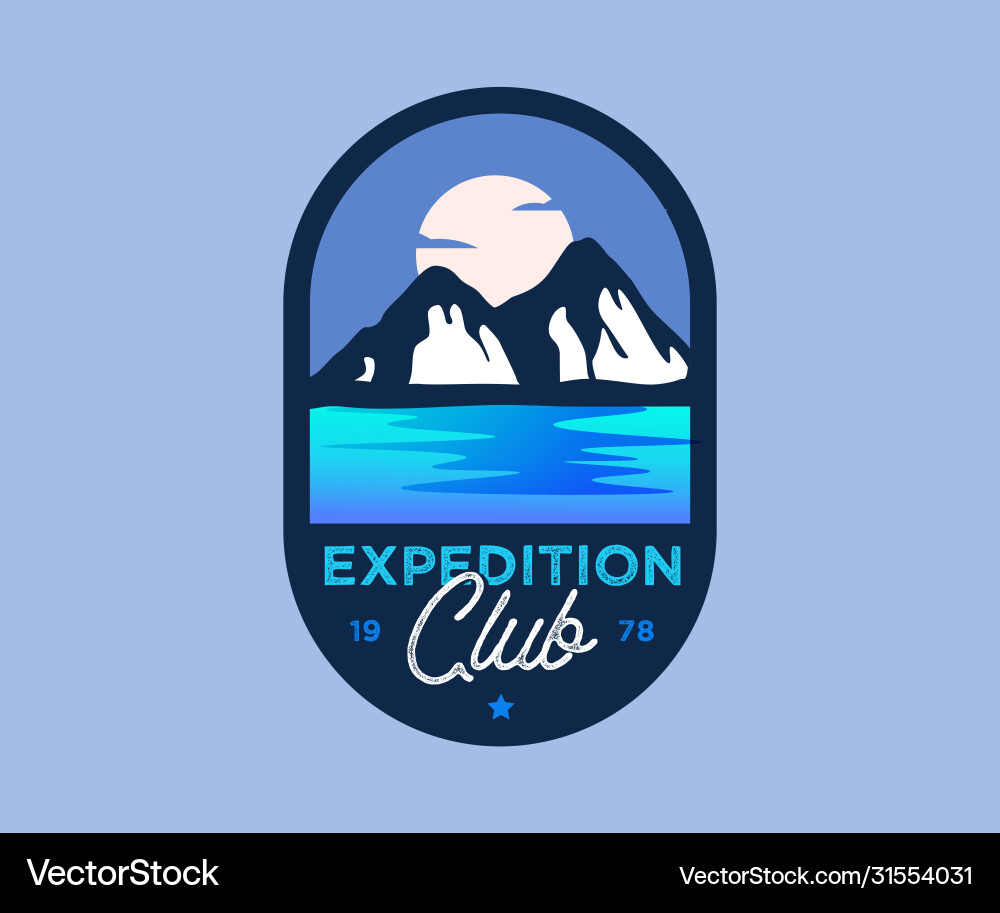 Retro blue colored mountain badge with sunset Retro blue colored mountain badge with sunset vector image
