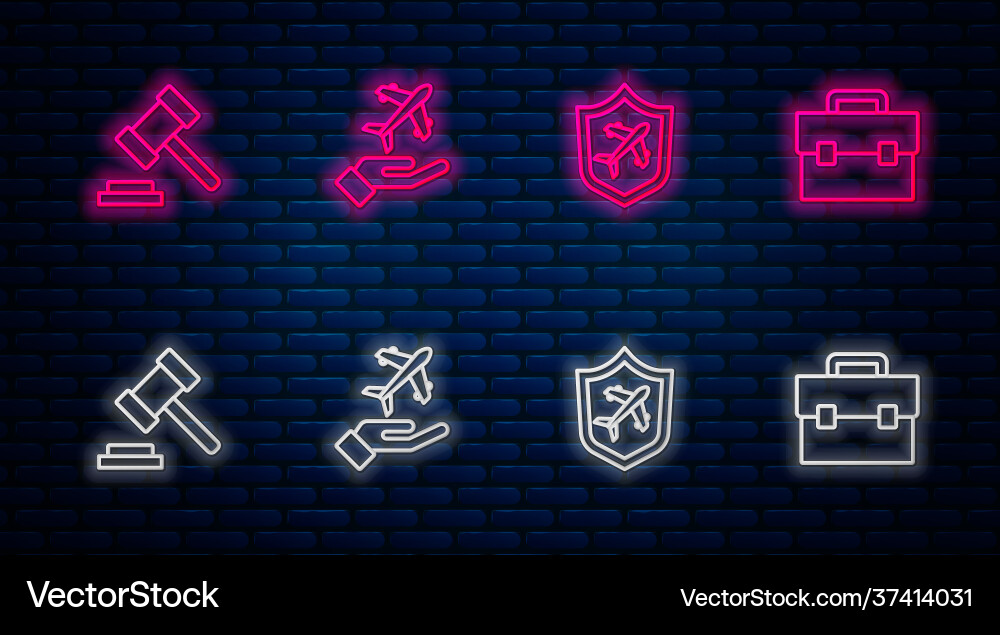 Set line plane in hand with shield judge gavel Set line plane in hand with shield judge gavel vector image