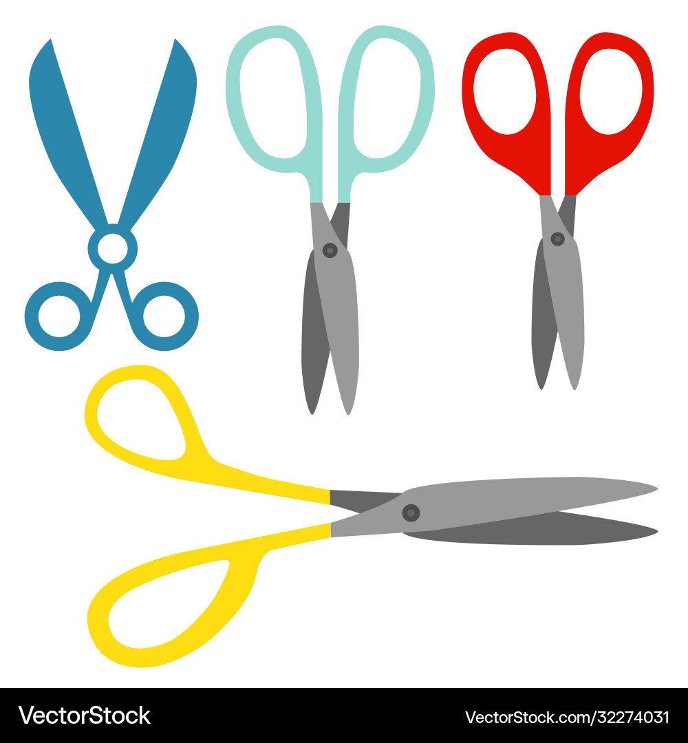 Set open color scissors on white background Set open color scissors on white background Vector Image