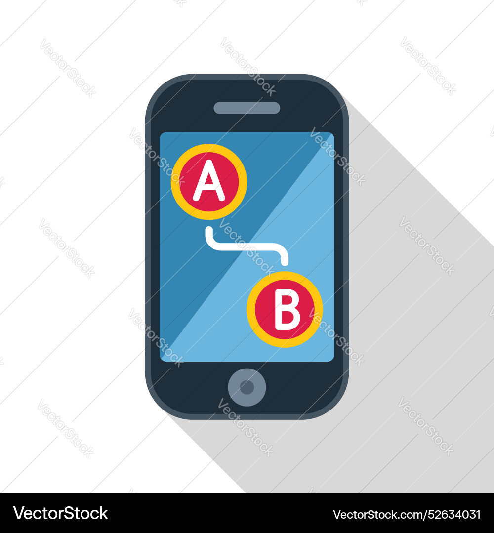 Smartphone showing route from point a to b Vector Image
