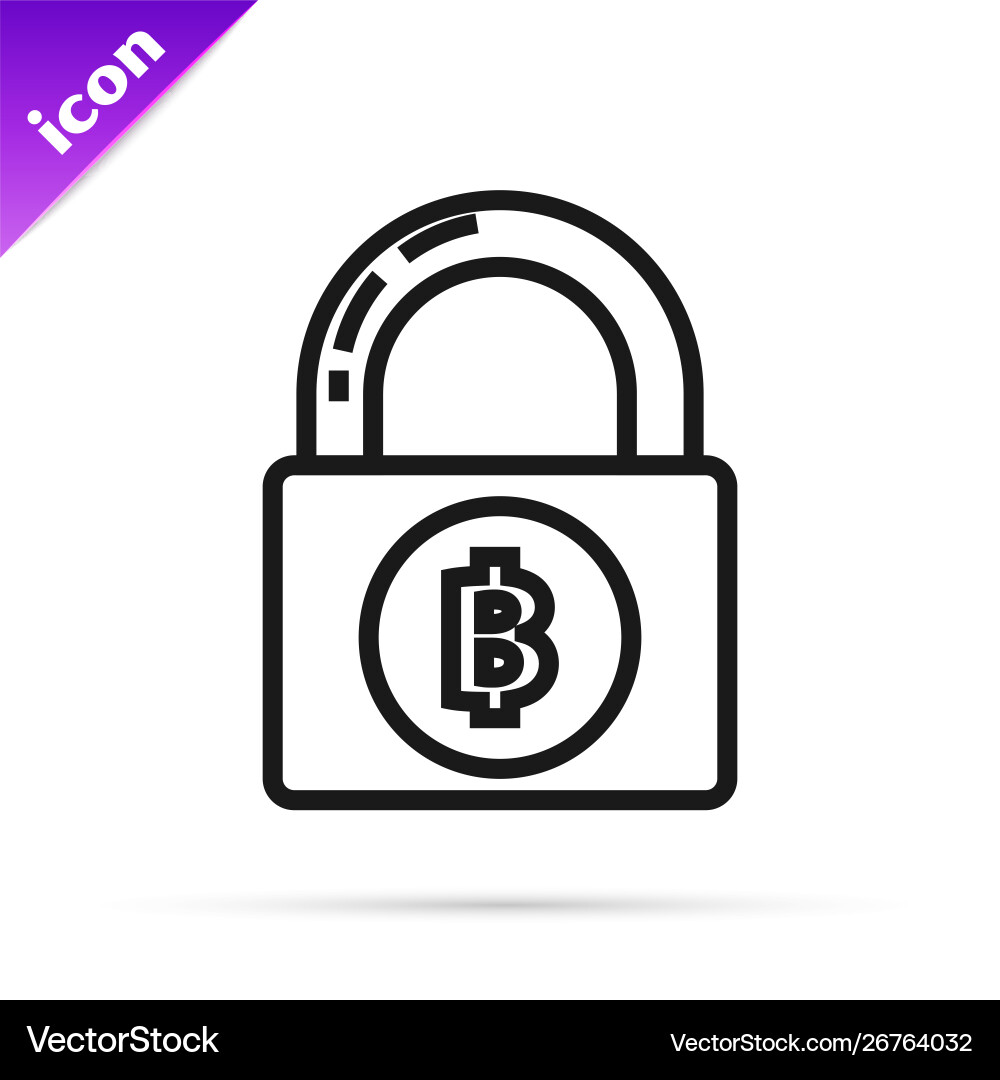 Black line lock with bitcoin icon isolated Vector Image