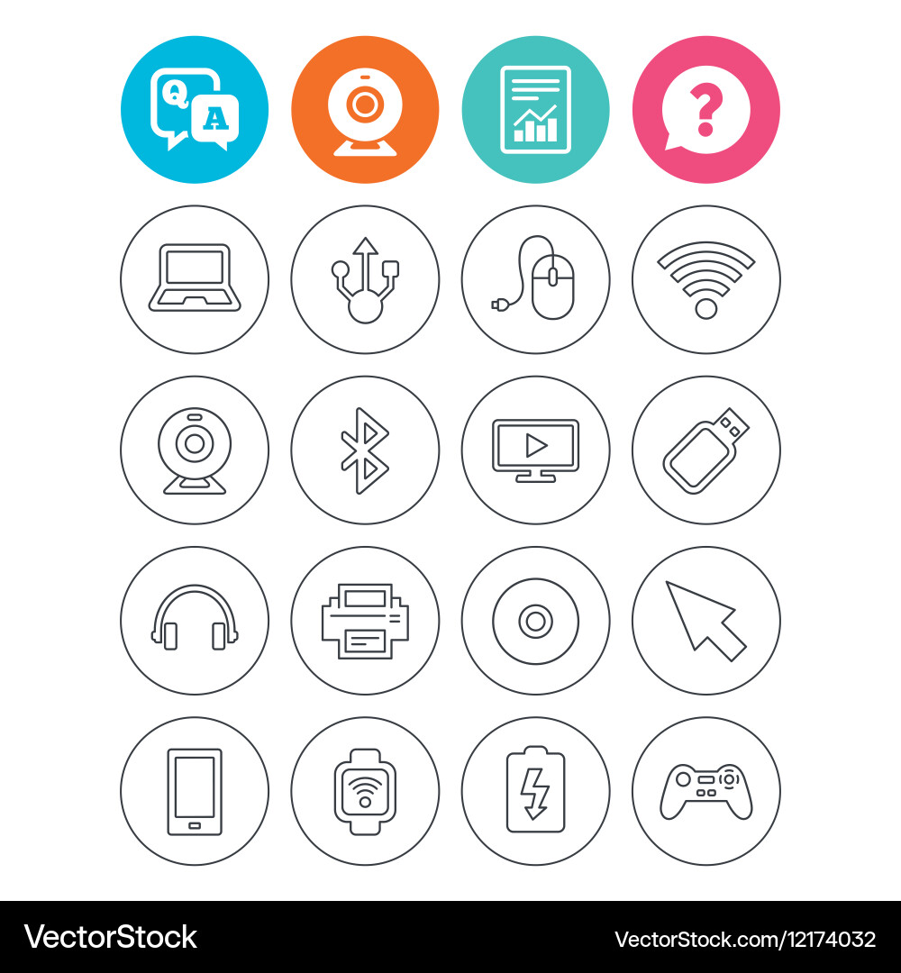 Computer elements icons notebook usb port Vector Image