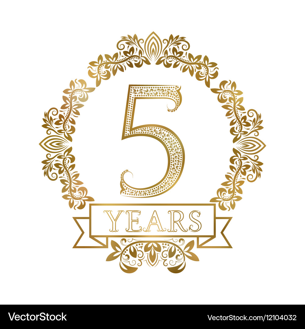 Five years anniversary celebration golden vintage Vector Image