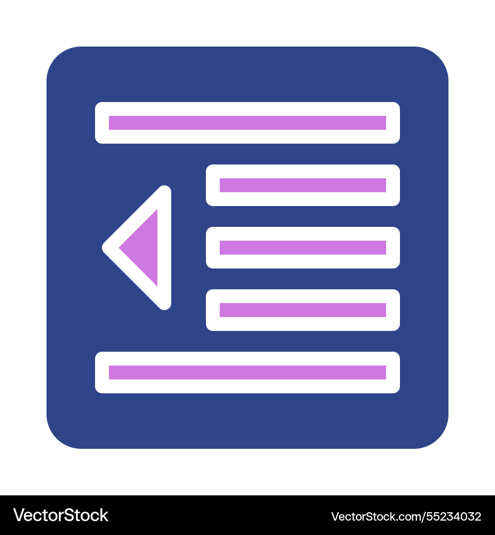 Icon with horizontal lines and left triangle vector image