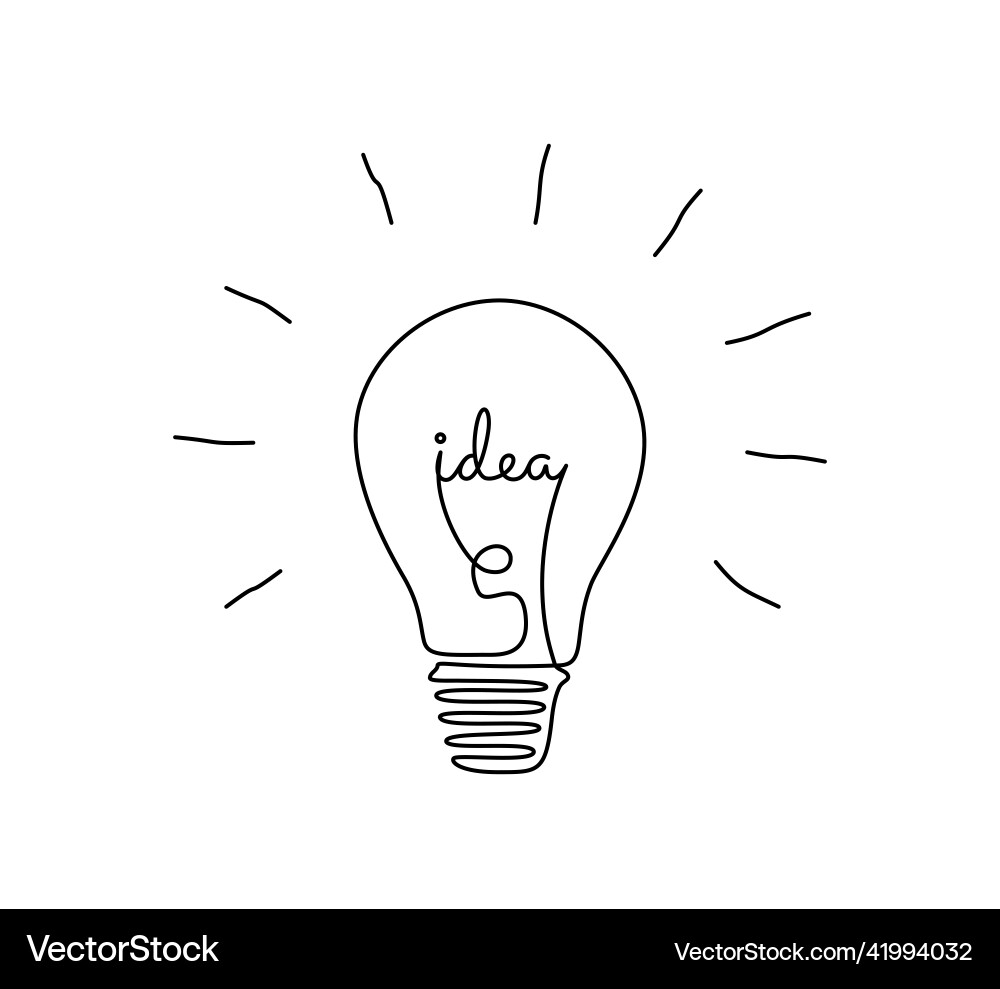 Light bulb with idea in one continuous line Light bulb with idea in one continuous line vector image