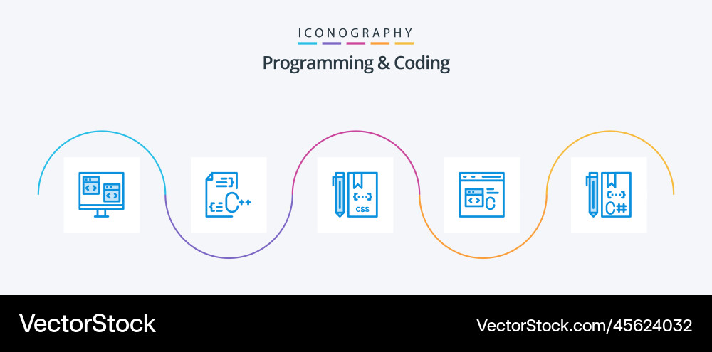 Programming and coding blue 5 icon pack including vector image