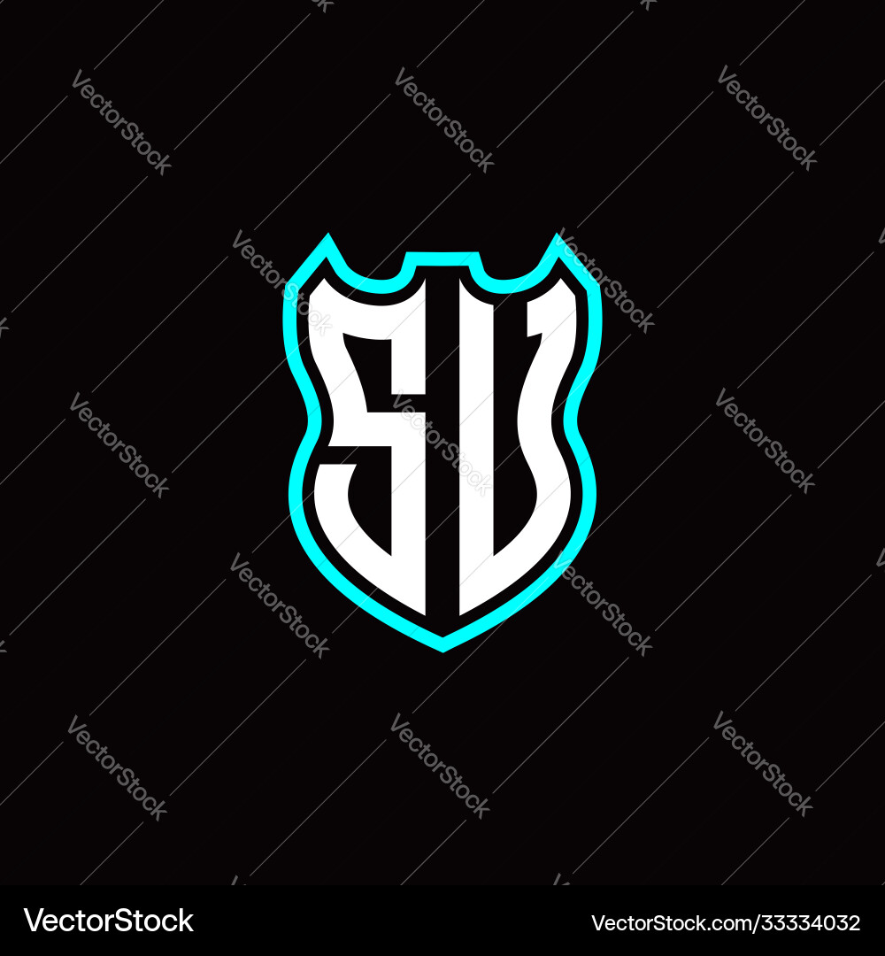 S u initial logo design with shield shape S u initial logo design with shield shape vector image