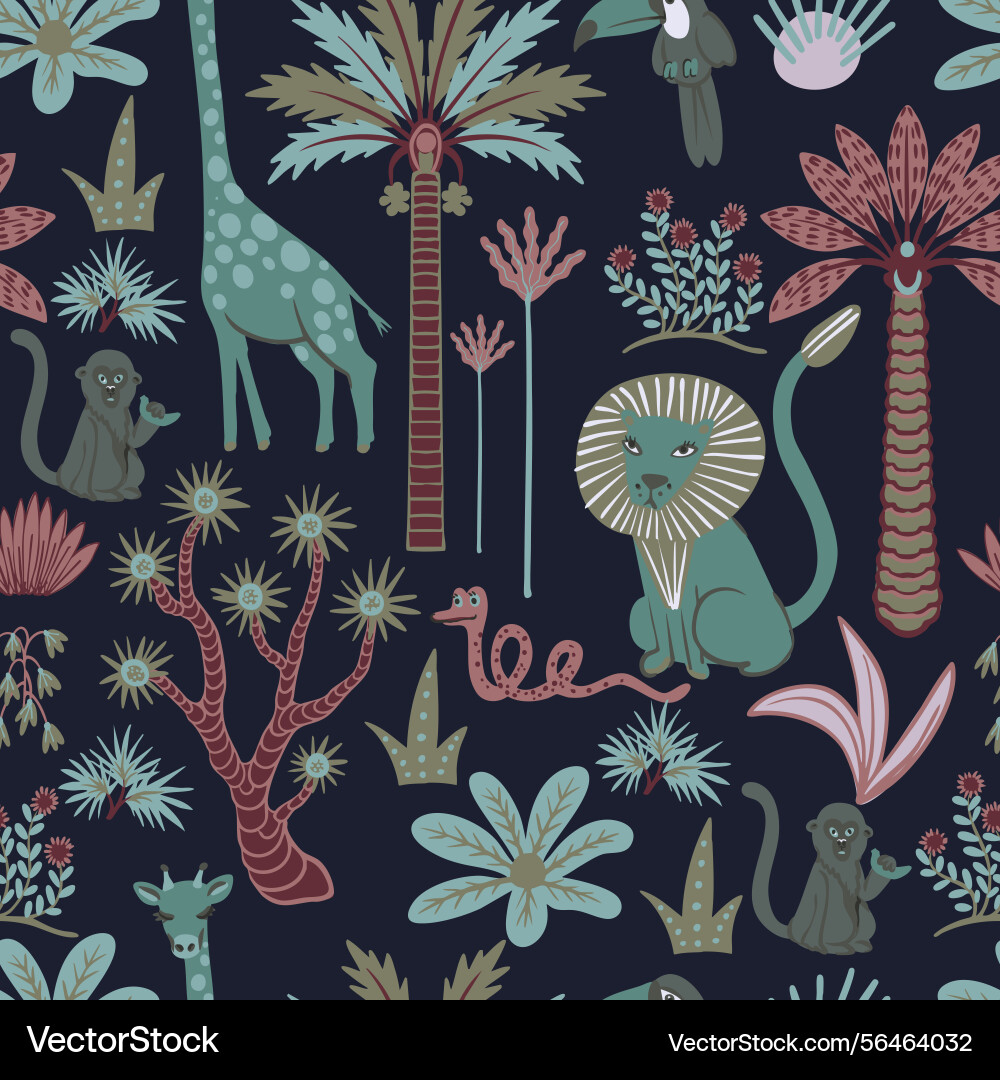 Seamless pattern with simple animals trees Seamless pattern with simple animals trees vector image