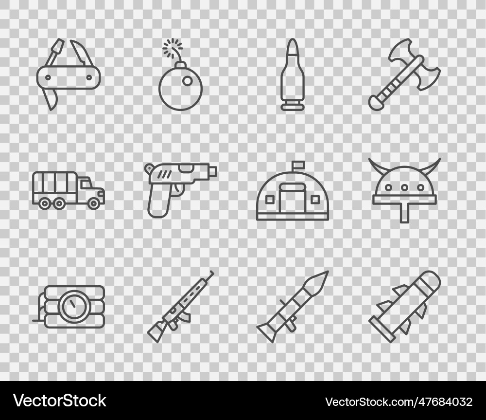 Set line dynamite and timer clock rocket bullet Vector Image