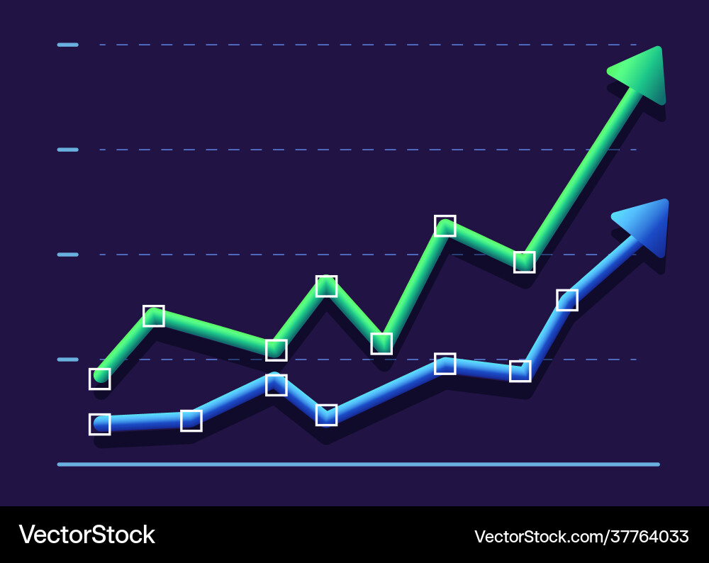 Abstract financial graph with two arrows going up Abstract financial graph with two arrows going up vector image