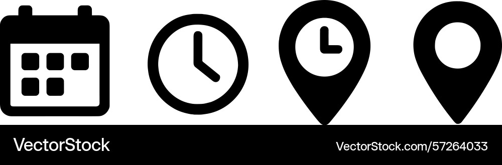 Calendar clock and location icons representing Calendar clock and location icons representing vector image