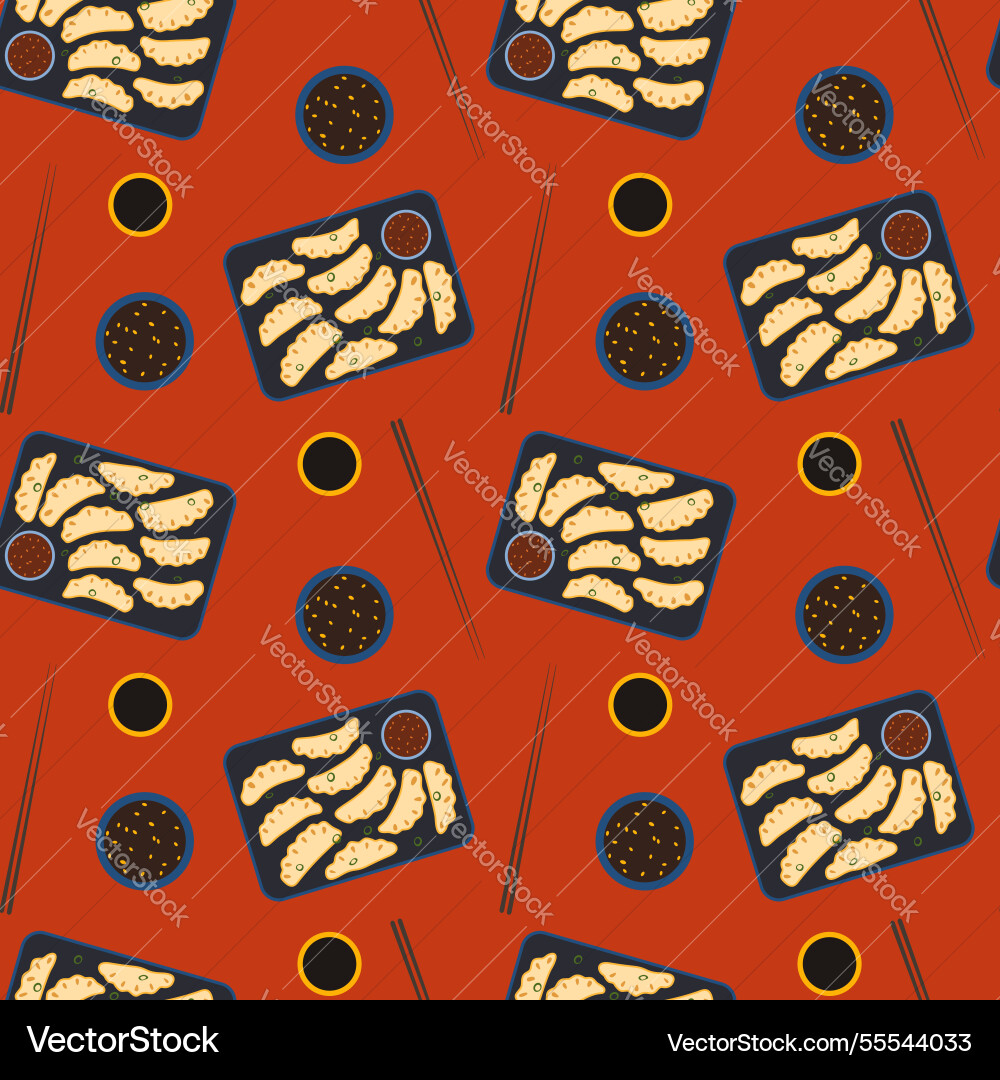 Delicious gyoza seamless pattern korean Delicious gyoza seamless pattern korean vector image