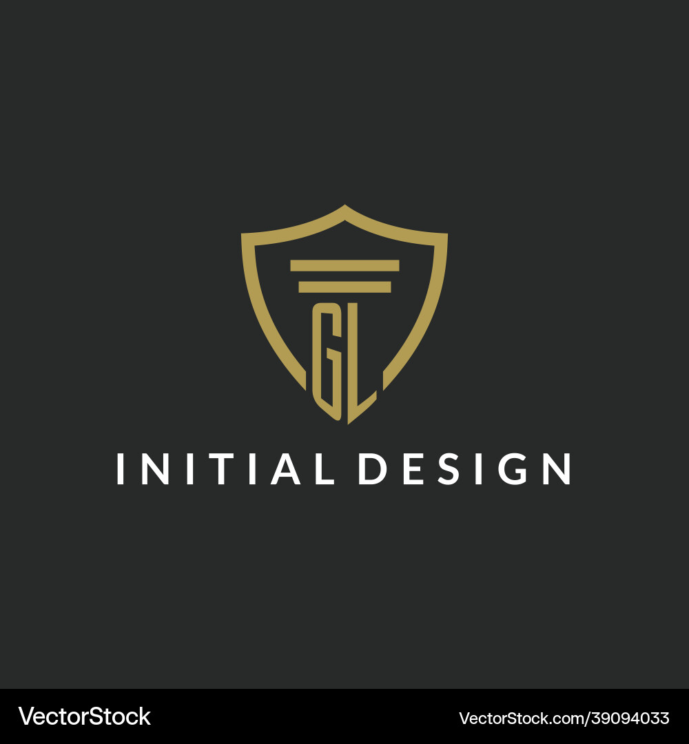 Gl initial monogram logo with pillar and shield Gl initial monogram logo with pillar and shield Vector Image