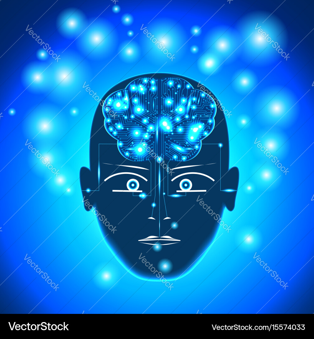 Head circuit board in form of brain with glowing Vector Image