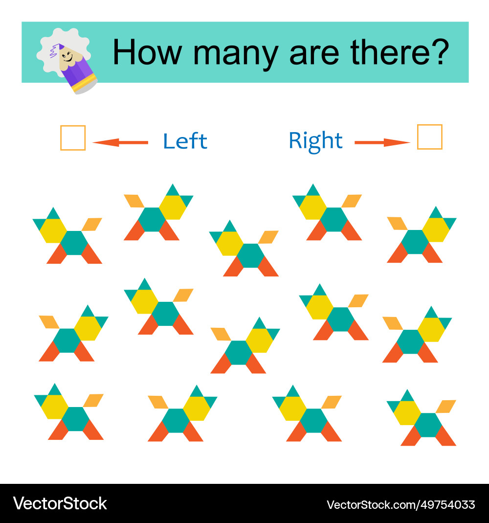 Left or right logic game for kids count how many Vector Image