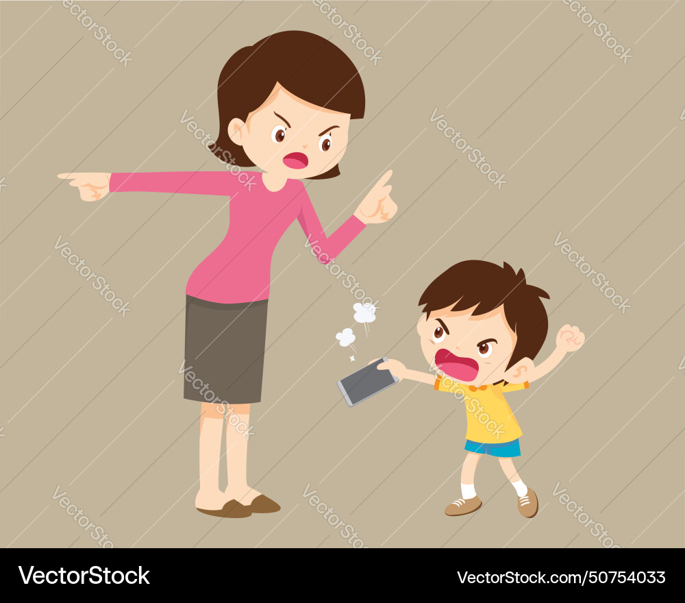 Parent angry to kid addicted phone Parent angry to kid addicted phone vector image