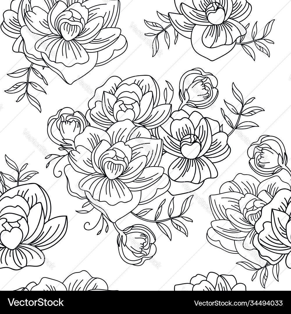 Peony Flower Seamless Pattern Vector Image
