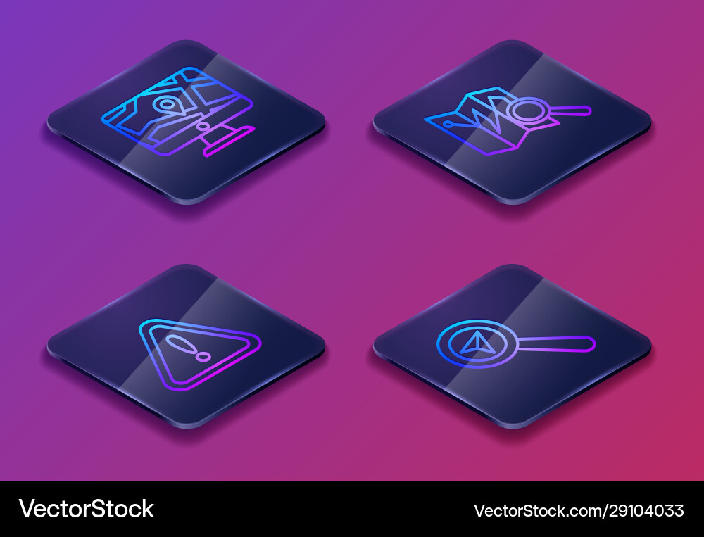 Set isometric line monitor and folded map Vector Image